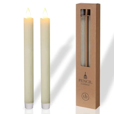 Image of comforder Real Wax LED Taper Candle Electric Flickering Candles Battery Operated (Set of 2), with Timer Function (Cream)