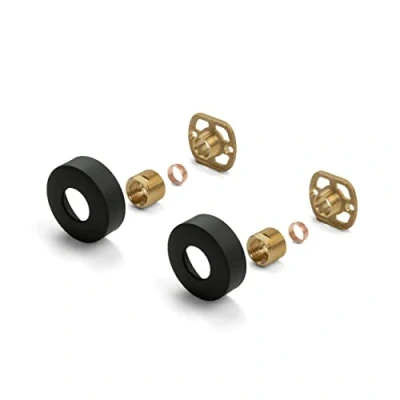 Image of Xcel Home Black Round Shower Fixing Kit Plates (Pair) with 3/4 Connections Brass, Wall Mounted for Exposed Valves