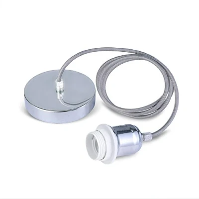 Image of JIAHUA Braided Flex Lamp Holder, Suspended Pendant Light Fitting E27 Holder Chrome Ceiling Rose