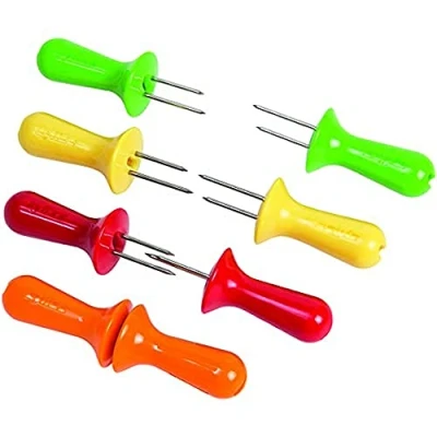 Image of Zyliss Corn Cob Holders, Plastic/Stainless Steel, Multicoloured, 8X Holders/Skewers/Forks for Cobs, Dishwasher Safe