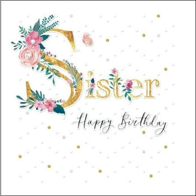 Image of Beautiful Sister Birthday Card (WDM 455933) Pink Flowers and Butterflies with a Stunning Foil Embossed Finish Greeting for Her from The Lovely Espoir Range
