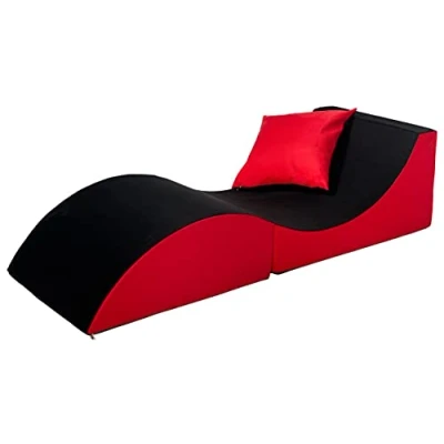 Image of Velinda Folding sofa, comfortable, relaxing, 3 in one, pouffe, table (colour: black and red)