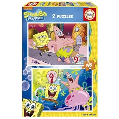 Image of Educa SpongeBob SquarePants? Set of 2 48 piece jigsaw puzzles for children. Size when assembled 28 x 20 cm. Composed Large, Perfectly Finished Parts. Recommended from 3 years (19388)