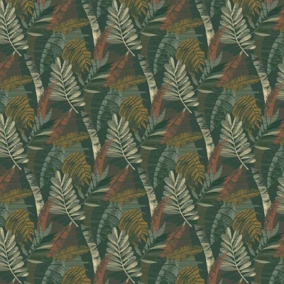 Image of Belgravia Decor Sarika Green Orange Wallpaper 1603 Tropical Jungle Palm Leaf