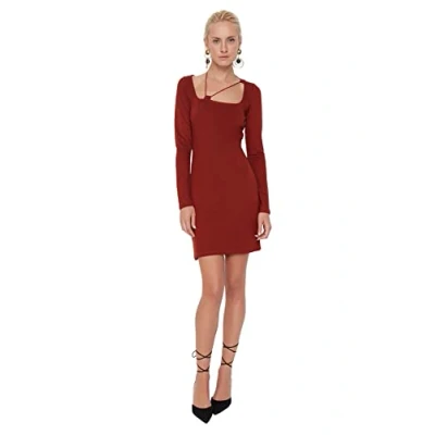 Image of Trendyol Women Mini Basic Slim Knit Dress Brown
