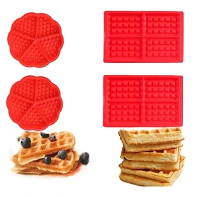 Image of VOARGE Pack of 4 Silicone Waffles Baking Mould, Cake Ice Cube Tray, Chocolate Candy Moulds, Red Heart and Rectangular