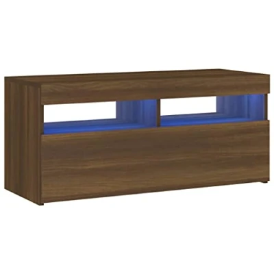 Image of vidaXL Vintage Brown Oak TV Cabinet with RGB LED Lights Spacious, Moisture Resistant, Engineered Wood Stand USB Connector 90x35x40 cm