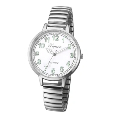 Image of JewelryWe Big Dial Elastic Watches: Womens Easy Reader Analog Round Luminous Quartz Stretch Band Wristwatch