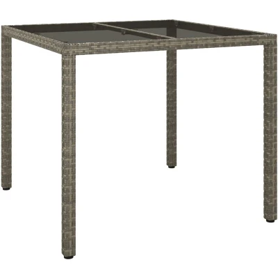 Image of vidaXL Garden Table 90x90x75 cm Tempered Glass and Poly Rattan Grey