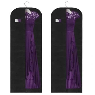 Image of Vicloon 2PCS Garment Bags, Clothes Cover Bags Set Waterproof Dustproof With Zipper, Long Dress Covers for Women Breathable Protector Clothes/Shirts/Gowns/Dresses 60*180cm