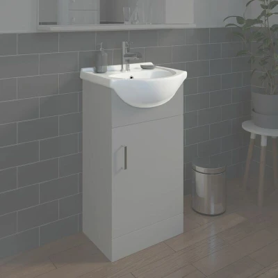 Image of Replacement Basin Bathroom 450mm Compact Sink Single Tap Hole White ONLY