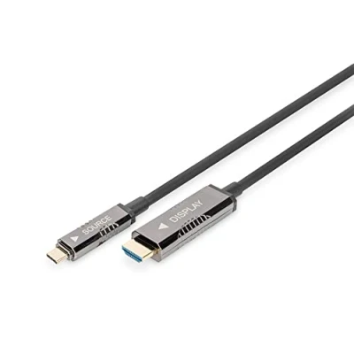 Image of Digitus USB C to HDMI AOC fibre optic adapter cable 15m 2.0 Displayport 1.2 4k/60Hz DP Alt Mode Plug&amp;Play Black