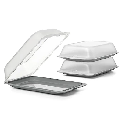 Image of TATAY Set of 3 Cold Meat Containers with Lid MAXI, BPA Free, Reusable, Stackable, Dishwasher and Microwave Safe, Anthracite Grey Colour. Sizes 17 x 6,2 25,2 cm