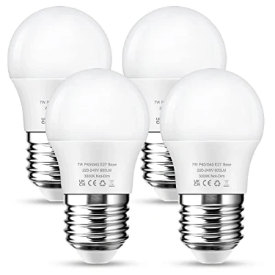 Image of Flaspar E27 Screw Bulb, 7W (60W Equivalent) LED Warm White 3000K in Light 600LM, G45 Golf Ball Energy Saving, Not Dimmable, 4 Pack