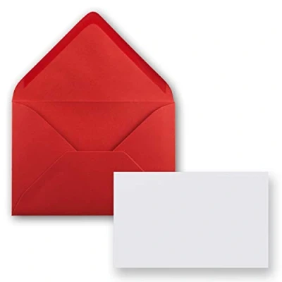 Image of Card with Envelope Set Single Cards DIN A8 7.1 x 4.5 cm Envelopes C8 7.6 5.2 Wet Adhesive 25 29 Rot