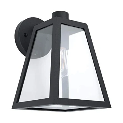 Image of EGLO Mirandola Outdoor Wall Light, 1 Bulb Light Vintage, Retro, Made of Cast Aluminium in Black and Clear Glass, Lamp with E27 Socket, IP44