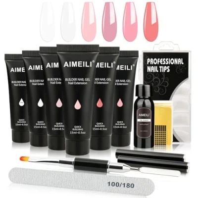 Image of AIMEILI Builder Gel Nail Kit, 6 Colours 15ml Extension Kit UV LED Enhancement Starter with Slip Solution False Kit1