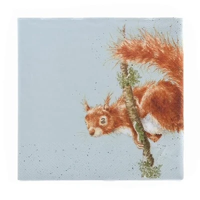 Image of Wrendale Designs Pack of 20 Lunch Size &#039;The Acrobat&#039; Squirrel Napkins
