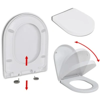 Image of vidaXL Soft close Toilet Seat with Quick release Design White Square Bathroom