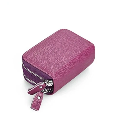 Image of AprinCtempsD RFID Blocking Women&#039;s Credit Card Holder Genuine Leather Ladies Small Coin Purse Men&#039;s Mini Wallet with Double Zipper (Purple)