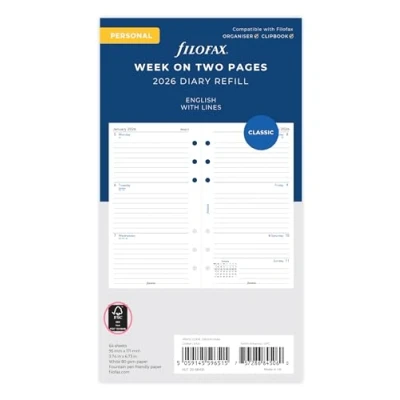 Image of Filofax Personal week on two pages English lined 2026 diary 26 68418