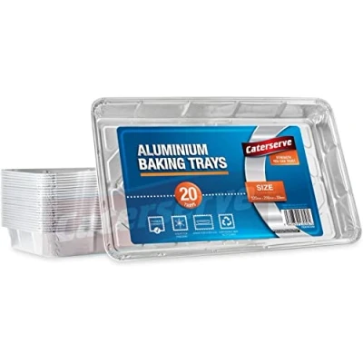 Image of Caterserve Disposable Aluminium Foil Trays Containers for Baking Cooking Freezing and Storing Tray Size 32cm x 20cm 3.3cm (40 Trays)