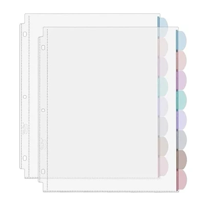 Image of Mr. Pen Clear Sheet Protectors with Binder Tabs, 8 2 Sets, Protectors, Plastic Dividers for 3 Ring Binder, Insertable Index Page Divider Multicolor Tabs
