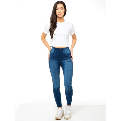 Image of 989Zé ENZO Womens High Rise Skinny Stretch Jeans Elasticated Waist Jeggings Denim Jean EZL419 Dark Blue 18