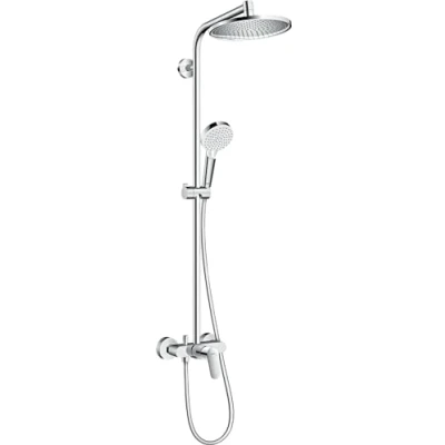 Image of hansgrohe Crometta S shower system with single lever tap, rainfall head (⌀ 240 mm), hand (2 sprays), hose, rail and round (1 spray), chrome, 27269000