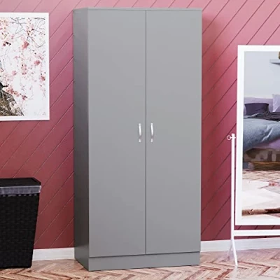 Image of Vida Designs Riano Wardrobe, With Shelf &amp; Hanging Rail Bedroom Storage Furniture (Grey, 2 Door)