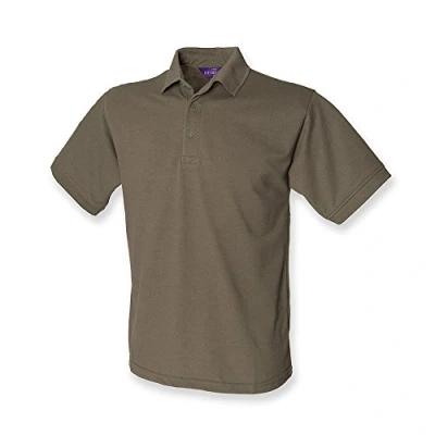 Image of Henbury Men&#039;s Heavy Pique Short Sleeve Polo Shirt Olive L