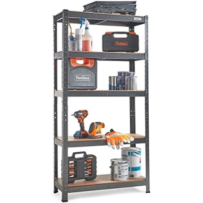 Image of VonHaus 5 Tier Garage Shelves Heavy Duty Racking with Massive 875kg Capacity, 175KG per Shelf Durable Metal for Garage, Shed and Workshop Storage 150cm H 75cm W 30cm D