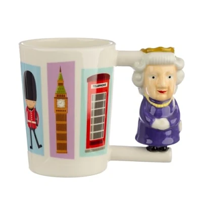 Image of Puckator London Souvenir Queen Ceramic Shaped Handle Tea Coffee Mug Funny Home Accessories Cute Gifts for Girlfriend Large Mugs Men Women Hot Drinks Cups Presents Secret Santa Gift