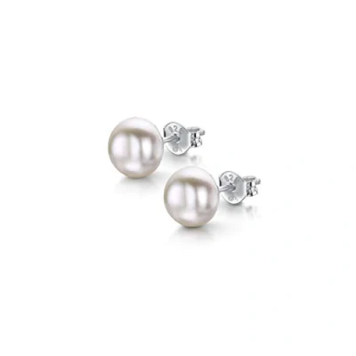 Image of Amberta Women&#039;s 925 Sterling Silver Freshwater Pearl Stud Earrings: 7 to 8 mm White