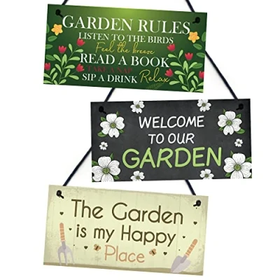 Image of Red Ocean Pack of 3 Hanging Garden Plaques For Outside, Summer House Decor Signs, Shed Wall Plaques, Novelty Gift Gardener Mum Nan Auntie
