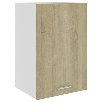 Image of vidaXL Hanging Cabinet Wall Mounted Kitchen Storage Sonoma Oak Engineered Wood 39.5x31x60 cm Ample Space for Bowls, Plates &amp; Pots