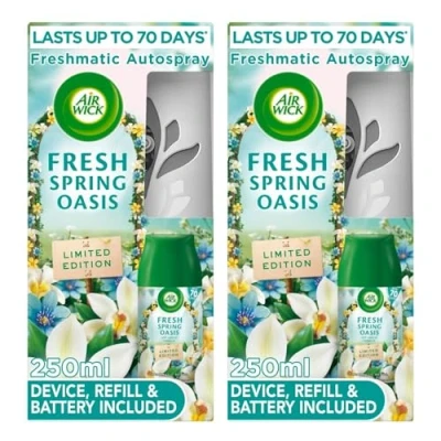 Image of 2 x Air Wick Freshmatic Automatic Spray Freshener Kit Fresh Spring Oasis 250ml