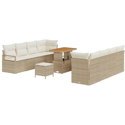 Image of vidaXL 11 Piece Garden Sofa Set with Cushions Beige Poly Rattan Acacia