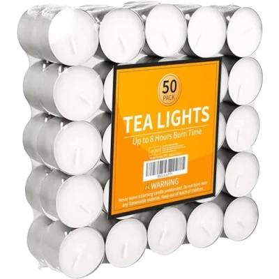 Image of Tea Lights Candles 8 Hour Long Burning Tealight Unscented White 50 Pack
