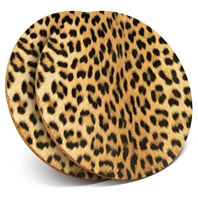 Image of 2 x Round Coasters Wild Animal Leopard Cat Fur Print Cork Backed Home Kitchen Accessory Tea Coffee Mug Mat #46429