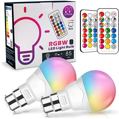 Image of Unisun B22 Light Bulbs 6W (Equivalent to 40W) LED Colour Changing with Remote Control Dimmable Warm White Bayonet Night Lights for Home Bar Party Pub Mood Lighting Pack of 2