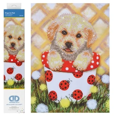 Image of Diamond Dotz Painting Kit: Intermediate, DD7, Canvas, Pup in Pot, 30 x 42cm