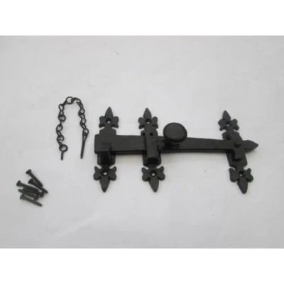 Image of IRONMONGERY WORLD® CAST Iron Privacy Cupboard GATE Door Latch BAR Catch Surface Mounted (Black Fleur DE LYS)