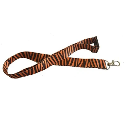 Image of Safari/Zoo Animal Print Lanyard with Safety Breakaway &amp; Double Card Holder (Tiger Vertical Holder)