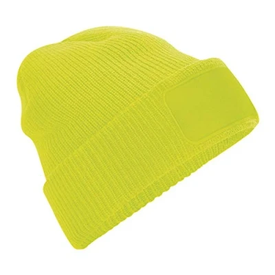 Image of Beechfield Ribbed Knit Thinsulate™ Patch Beanie Fluorescent Yellow