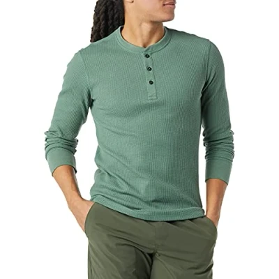 Image of Amazon Essentials Men&#039;s Slim Fit Long Sleeve Waffle Henley Shirt, Green, S