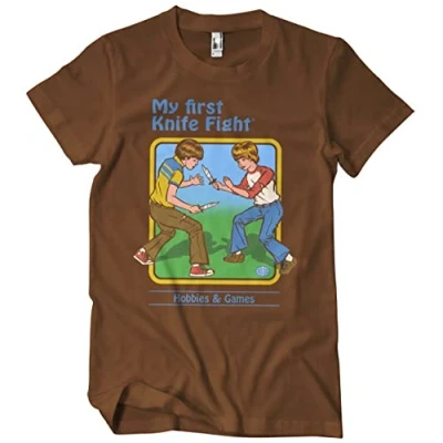 Image of Steven Rhodes Officially Licensed My First Knife Fight Mens T Shirt (Brown), Medium