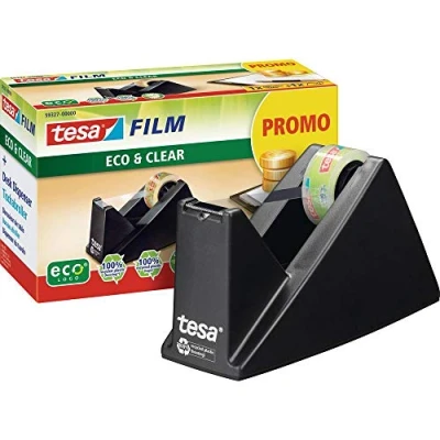 Image of tesafilm Desk Dispenser for Adhesive Tape Black includes 1 roll of Eco and Clear 10 m x 15 mm, 59327 00000 01