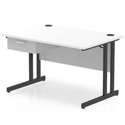 Image of Impulse 1200x800 Desk Cantilever Leg White/Black 1x1 Drawer Fixed Ped