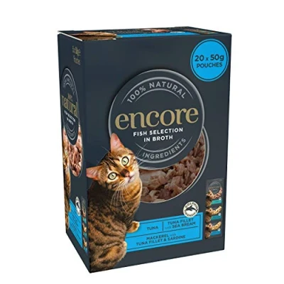 Image of Encore 100% Natural Wet Cat Food, Fish Selection in Broth 50g Pouch (20 x Pouches)